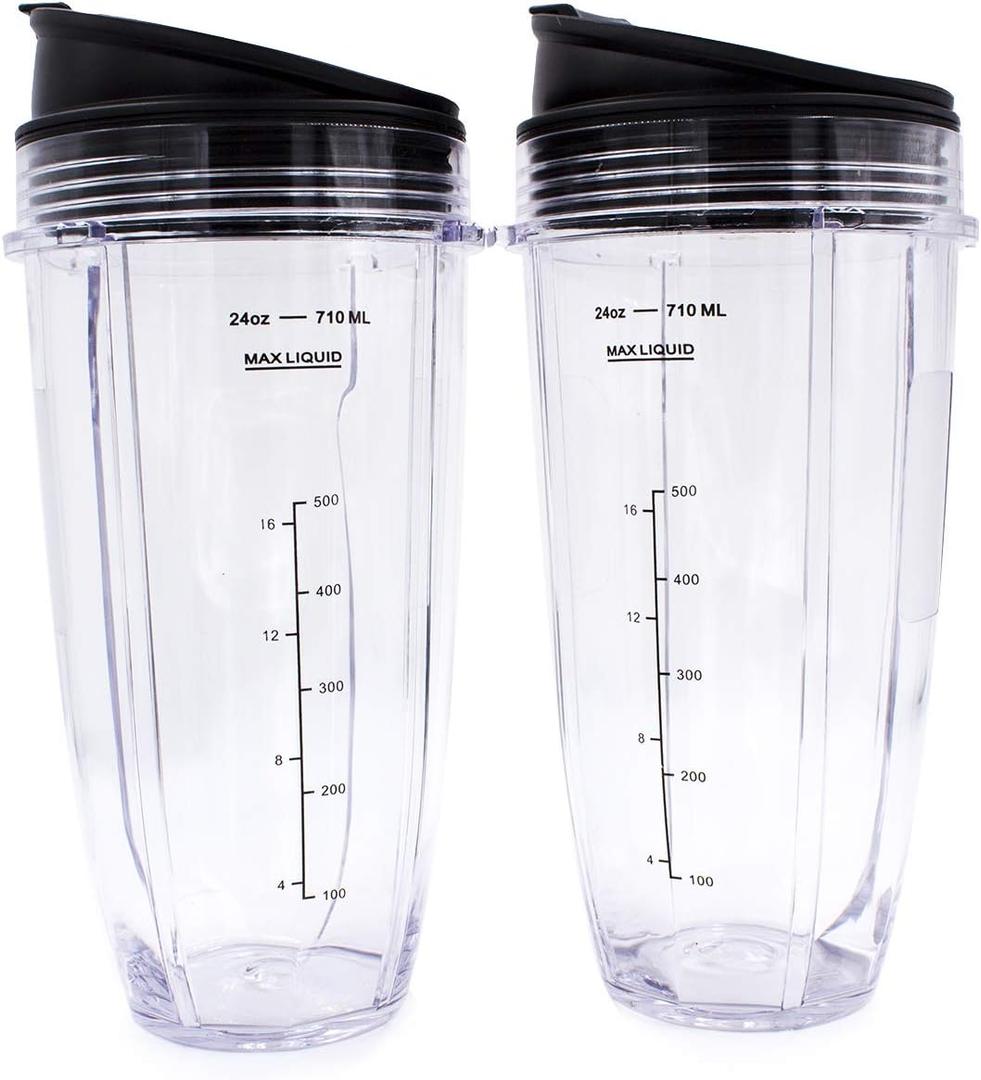 Replacement Blender Cup with Lid (2 Pack) 24 Oz Cups For Ninja Auto iQ BL480 BL482 BL642 BL682 BL450 BN401 BN751 BN801 Foodi SS351 SS151 SS401 Ninja Blender Auto iQ Blade