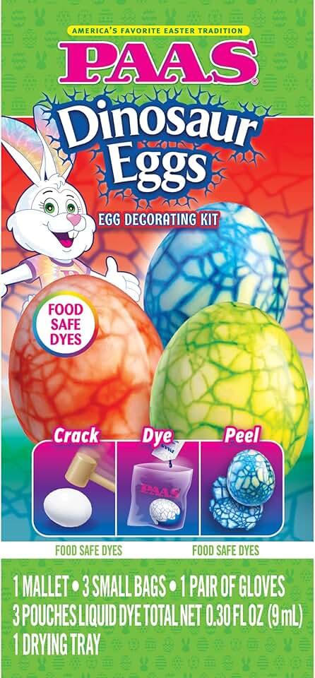 PAAS Dinosaur Eggs Easter Egg Decorating Kit – Fun & Creative Dinosaur Crack, Dye, and Peel Designs for Easter Eggs with Liquid Dyes and Tools 2 Pack
