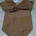 Women's Mesh One Piece Swimsuits Tummy Control V Neck Bathing Suit Sexy Push Up Swim Suit Slimming Swimwear (Brown, XL)