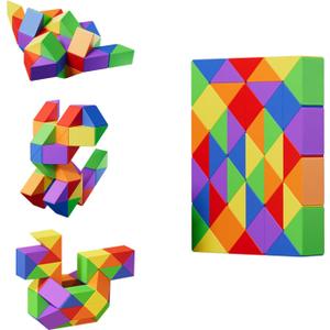 Fidget Cube Puzzles Twist Toys for Kids Triangle Snake Fidget Toy Ball Sensory Toy Brain Teaser Quiet Fidget Toys for Kids 6-12 Adults Magic Cube(48 Blocks)