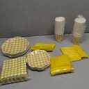 400 Pcs Gingham Party Supplies for 50 Guests Easter Party Yellow and White Scalloped Paper Plates and Napkins Knives Spoon Fork Cup Disposable Checkered Dinner Party Set for Baby Shower Wedding