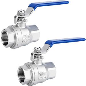 2Pc 304 Stainless Steel 3/4" Ball Valve, NPT Female 3/4 Inch Full Port Ball Valves with Heavy Duty Blue Vinyl Insulation Handle (2, 3/4 Inch)
