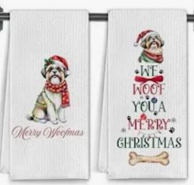 Elefeltclave Winter Christmas Shih Tzu Dog Kitchen Towels, Shih Tzu Gifts Dish Tea Towels for Kitchen Decor, Dog Lover Mom Owner Gifts Decorative Hand Towel for Bathroom, 16x24 Inch Set of 2