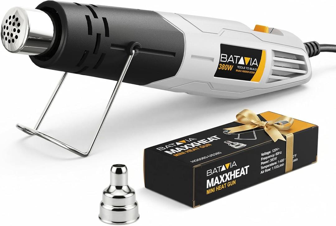 Mini Heat Gun - BATAVIA 380W Fast Heat Hot Air Gun Tool with Uniform Heat Tech & Dual Protection Fuses, 2 Temp (572F/1022F)+Nozzle with Overheat Protection for DIY Crafts, Vinyl Wrap, Shrink Tubing