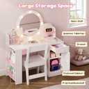 Teckid Kids Vanity Table and Chair Set with Lighted Mirror Storage Drawers Shelves for Little Girls, Large