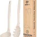 Silicone Pasta Fork and Soup Ladle Set, Heat Resistant Non Stick Kitchen Utensils with Back Hooks, Suitable for Cooking, Stirring, Serving Spaghetti, Soup, Sauce(KHAKI)