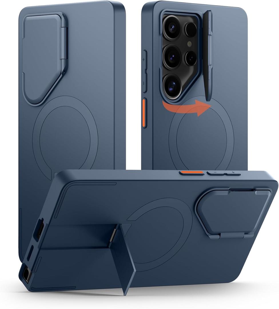SURITCH for Samsung Galaxy S25 Ultra Phone Case, Magnetic Protective Cover with Camera Cover & Adjustable Metal Kickstand for Galaxy S25 Ultra (2025)-Dark Blue