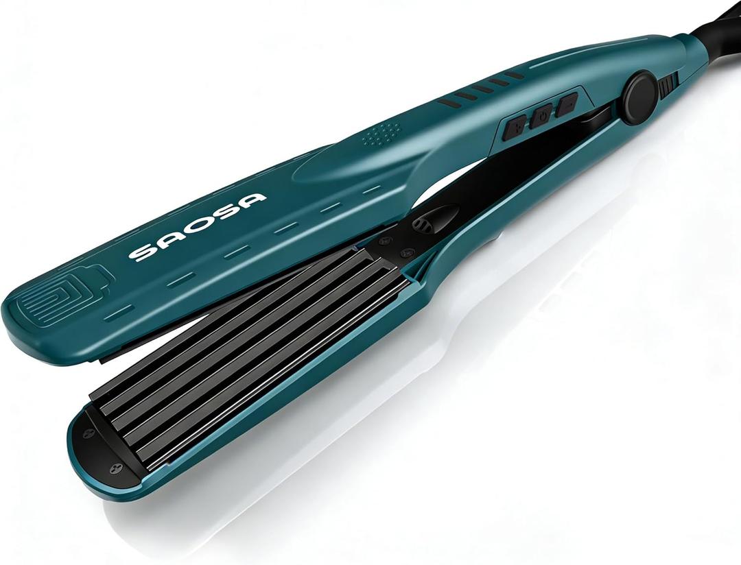SAOSA Hair Crimper, Ceramic Crimping Iron with 5 Adjustable Temp Settings, Anti-Frizz Volumizing Tool for 80s Retro Wave & Daily Fluffy Hairstyle, with Glove, Fast Heating 30s, Dual Voltage