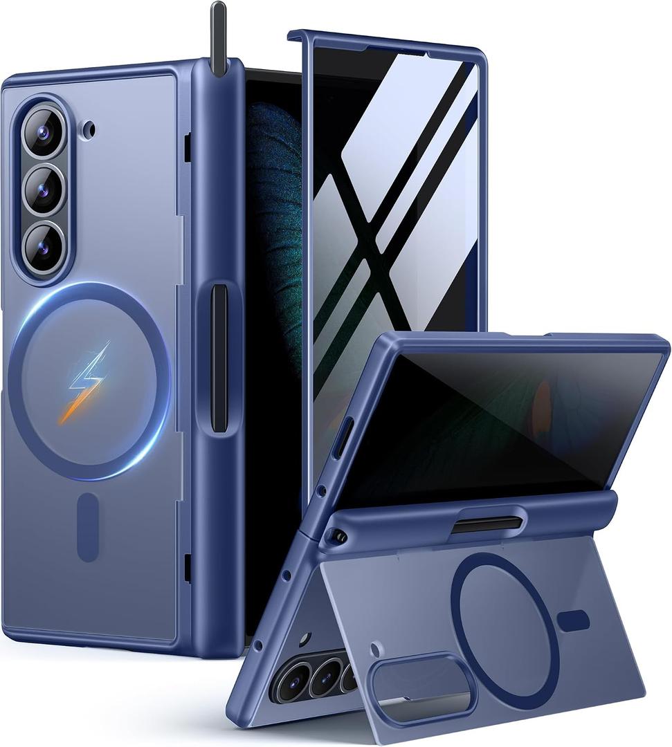 MOBOSI for Z Fold 6 Case with Privacy Screen Protector [Compatible with Magsafe], [Built-in Kickstand&Full Body Hinge Protection] Shockproof Phone Cover for Samsung Galaxy Z Fold6, Blue