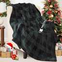 Homemate Electric Blanket Heated Throw - 50x60 Ultra Soft Cozy Flannel Heating Blanket with 10 Fast Heat Levels 8 Hours Auto Off Over-Heated Protection ETL Certification Keep Warm in Home Office (Green-black)