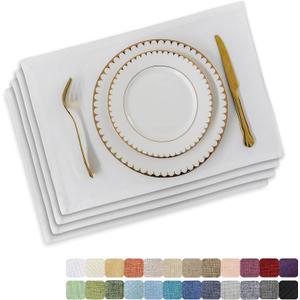 Home Brilliant White Placemats Set of 4 Cloth Placemat Decorations Heat Resistant Washable Place Mats Set of 4 for Wedding Birthday Party, White
