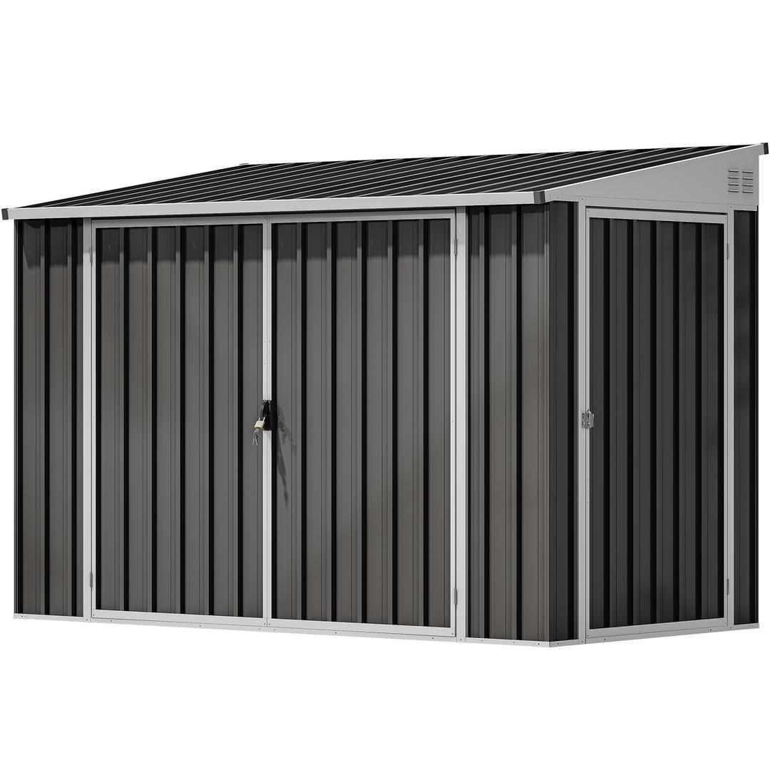 DWVO 8x4 FT Outdoor Weatherproof Storage Shed, Secure Metal Bike Shed w/Lockable Entry, Garden Storage Solution for Lawn Equipment, Tools, Waste Bin, Dark Gray