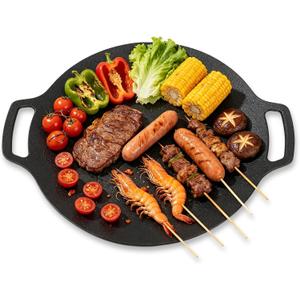 Korean Grill Pan,Round Premium BBQ Grill Pan,Non-stick Griddle Plate for Gas Stove Indoor Outdoor Camping Party(29cm)