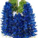 WEISPARK Fake Hanging Flowers - 12 Pieces 3.75 Feet/Piece Artificial Wisteria Vine Ratta Hanging Garland Silk Flowers for Home Party Wedding Decor (Royal Blue)