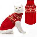 PUPTECK Winter Cat Sweater Coat - Soft Warm Cold Weather Clothes Knitwear for Kittens & Small Dogs Indoor Outdoor Wearing, Knitted Classic for Doggies Kitties Girls Boys, Christmas Deer, M