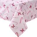 Laura Ashley Decorative Tablecloth, Wrinkle and Stain Resistant, Spillproof Water Repellent, Easy Care Washable Polyester Fabric for Dining, Kitchen, Holiday and Party, 60" x 102", Pink Candy Cane