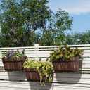 2-Pack Wooden Railing Planters, 13.2 inch Hanging Flower Pots with Detachable Hooks for Balcony, Fence, Deck, Garden, Country Home Decor -Carbonized, Large