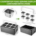 23.4" Insulated Cold Food Buffet 6 Pans Ice Serving Tray with Clear Rolling Lid and Insulation Box Stainless Steel Food Serving Container Ice Platter Cooler for Restaurant Kitchen, 23.4 x 14.9 x 11.6 inches