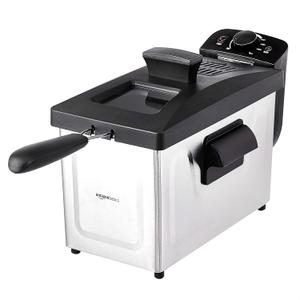 Amazon Basics 3.2-Qt (3.0L) Deep Fryer with Basket, 8-Cup Capacity, Stainless Steel Exterior, Viewing Window, Temperature Control, Black & Silver, 1500W
