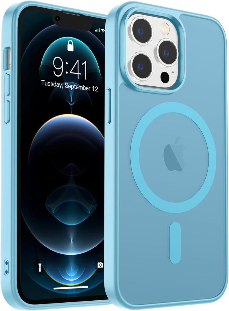 Magnetic for iPhone 12 Pro Max Case, [Compatible with MagSafe] [Military Grade Drop Protection] Translucent Matte Shockproof Anti-Scratch Phone Cover, Light Blue