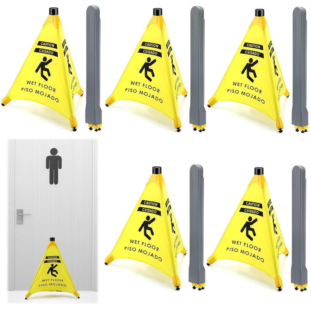 Ceenna 19 1/2 inch Wet Floor Sign Pop-up Safety Cone with Storage Tube Wet Floor Symbol Yellow Warning Sign for Retail, Grocery, Office, Cinema, Restaurant, Mall(6 Pcs)