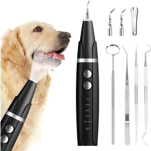 Plaque and Tartar Remover, Dog Ultrasonic Teeth Cleaner for Tartar and Stains with LED Light, 5 Modes Low Noise Sonic Tooth Cleaning Kit Tool for Dogs (Black)
