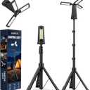 AKOFUN 15000 mAh Rechargeable Camping Light with Stand, Cordless Work Light with 3 LED Lamp Heads, 5500 Lumens Dimmable Camping Essentials Gear Emergency Flashlight with 86" Detachable Tripod, Black