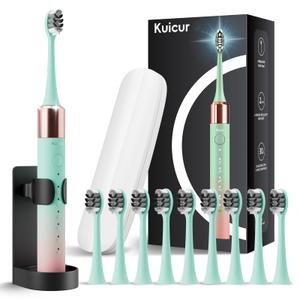 Portable Electric Soft Toothbrush with Travel Case, 90-Day Largest Battery Life, 10 Brush Heads, 5 Modes Deep Clean, Ergonomically-Designed for Enhanced Comfort - Ideal Gift for Adults & Kids