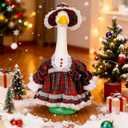 Soulchen 1 Set Christmas Plaid Porch Goose Outfit 23 Inch Xmas Cement Goose Clothes Dress and Hat Costume Set for Holiday Lawn Garden Yard Decor
