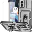 Yodueiv for Moto G Power 2024 Case,Motorola G Power 2024 Case with Tempered Glass Screen Protector and Slide Camera Cover, Magnetic Ring Car Mount Holder Cover for Motorola Moto G Power 2024 Silver