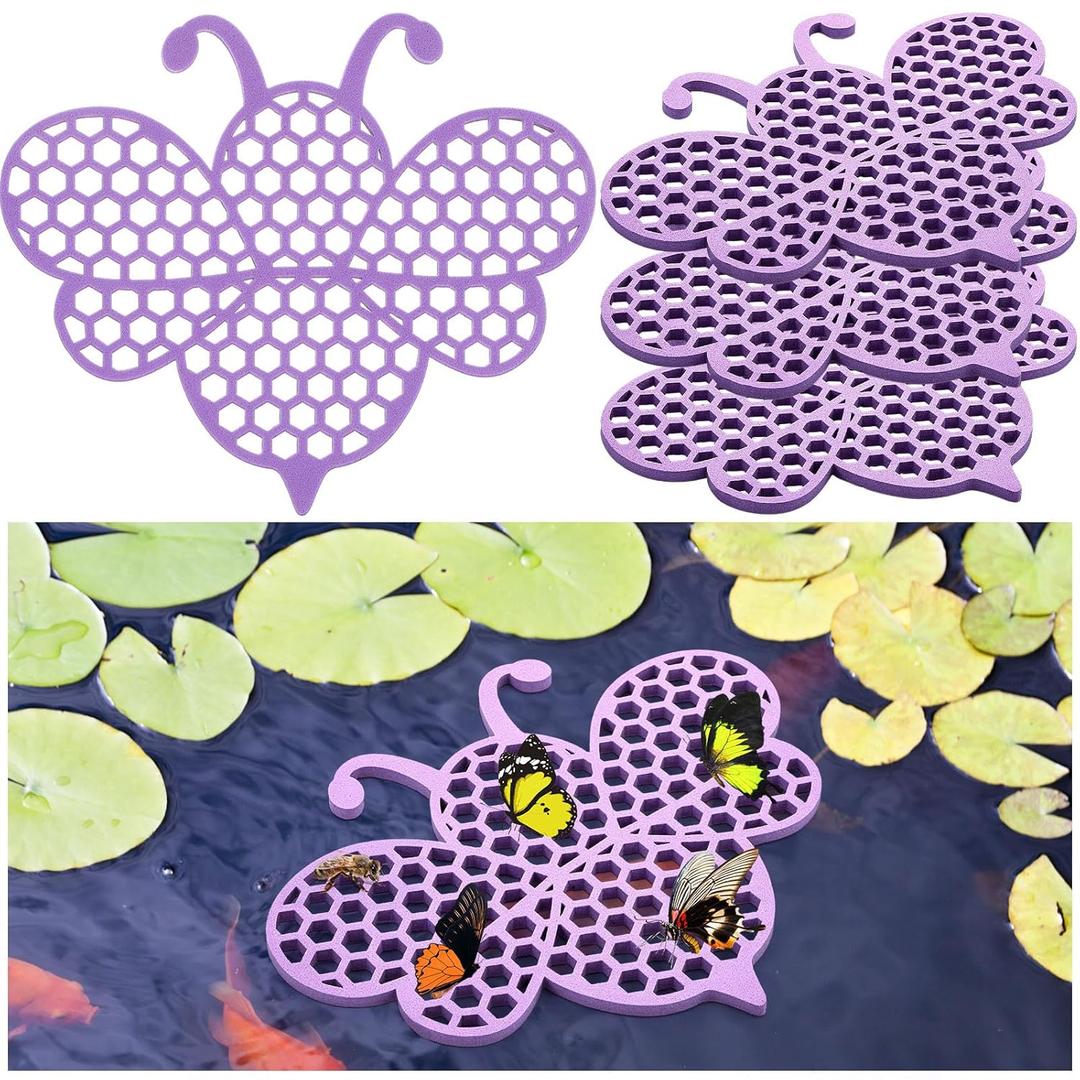 Patelai 4 Pack Floating Bee Island Watering Station 8 Inch EVA Foam Floating Bee Watering Station Butterfly Waterer for Feeding, Bath, Outdoor Garden Decor (Purple)