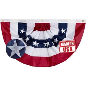 Jayus US Bunting Flag 1. 5x3 FT- Embroidered Stars USA American Pleated Fan Flag- Patriotic Half Fan Banner Flag with 3 Brass Grommets for 4th of July Memorial Day Party Outdoor