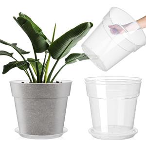 Baderke 3 Pack Clear Nursery Pot Plastic Nursery Pot Large Plant with Drainage Holes for Root Health Indoor Outdoor (13.65 Inch)