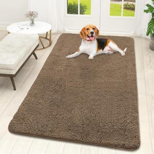 OLANLY Dog Door Mat for Muddy Paws 59x32, Absorbs Moisture and Dirt, Absorbent Non-Slip Washable Doormat, Quick Dry Chenille Mud Mat for Dogs, Entry Indoor Entryway Carpet for Inside Floor, Tan