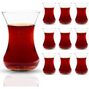 ums Turkish Tea Glass Set, 10 Glasses, Big Size, Slim Waist Design and Thick Sole Prevent Tea From Getting Cold, Easy to Keep for 10 People, Useful Tea Set (10 Pieces)
