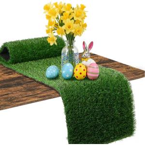 XLX TURF Artificial Grass Table Runner for Easter Golf Party Decorations - Green Fake Grass Crafts Table Centerpiece Birthday Safari Theme Baby Shower 90 Inches