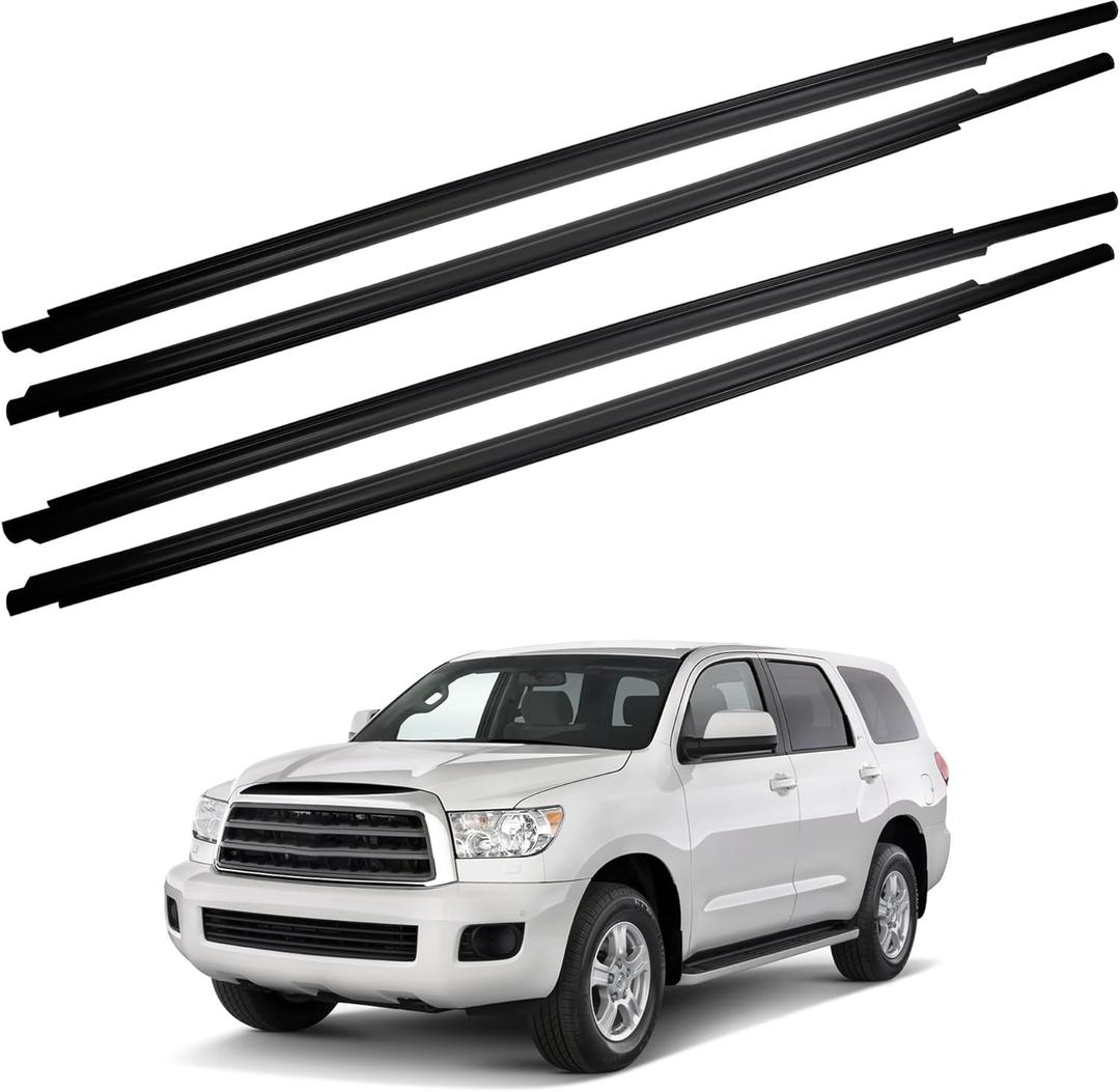 Dasbecan 4Pcs Weatherstrip Window Moulding Trim Seal Belt Compatible with Toyota Sequoia 2008-2020 Rubber Door Trim Kit Replace# 68163-0C031 68164-0C031 68160-0C020 68210-0C020