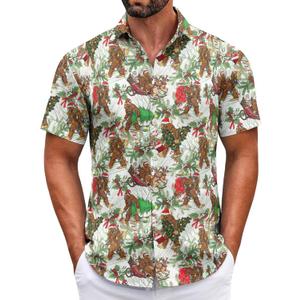 Christmas Shirt for Men Short Sleeve Button Down Santa Claus Vacation Hawaiian Shirts (X-Large)