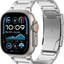 Upgraded Titanium Band Replacement Compatible with Apple Watch Band Ultra 3 Ultra 2/Ultra 49mm,iWatch Series 11/10 46mm,9/8/7 45mm,SE3/SE2/SE/6/5/4 44mm,3/2/1 42mm, Titanium Watch Band, Silver
