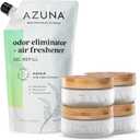 Azuna Air Freshener & Odor Eliminator for Strong Odor | 4 Room Kit Includes (4) 8 oz. Empty Luxe Glass Jars & 24oz Gel | Refill with Tea Tree Essential Oil | Natural Scent | Last 60-90 Days