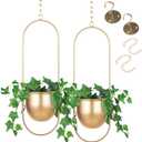 Shineloha 2 Pack Gold Hanging Planter with 5.5" Pot, Gold Plant Hanger, Large