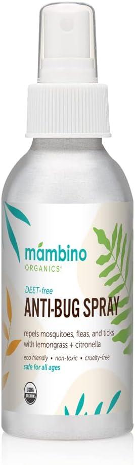 Anti-Bug Spray DEET-Free  Organic, All-Natural Bug Spray Travel Size with Essential Oils  Non-Toxic, Reef Safe, Face-Safe Bug Repellent for Babies, Kids, Adults by Mambino Organics, 2.7oz
