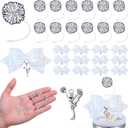 12 Set Cheer Team Gifts Bulk, White Cheerleading Tumbler Accessories, 10 mm Cheer Straw Toppers and Blue Glitter Bows with Cheerleaders Charms Cheerleader Tumblers Decor Party Favors (Silver)