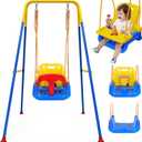 Upgraded Toddler Swing with Tray, Baby Swing Outdoor with Detachable Design, Safety Belt, Foldable Frame for Outdoor & Indoor Use
