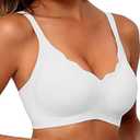 Women's Seamless Bras No Underwire Comfort Bralettes Push Up Bras Wireless Scalloped Full Coverage Everyday Bra (White, L)