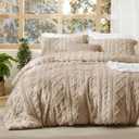 Bedsure Tufted Boho Comforter Set Oversized King - Khaki Boho Bed Set, GentleSoft 3 Pieces Farmhouse Shabby Chic Embroidery Bedding, Gifts for Woman, Soft Jacquard Comforter for All Seasons (09 - Khaki - Elegant)