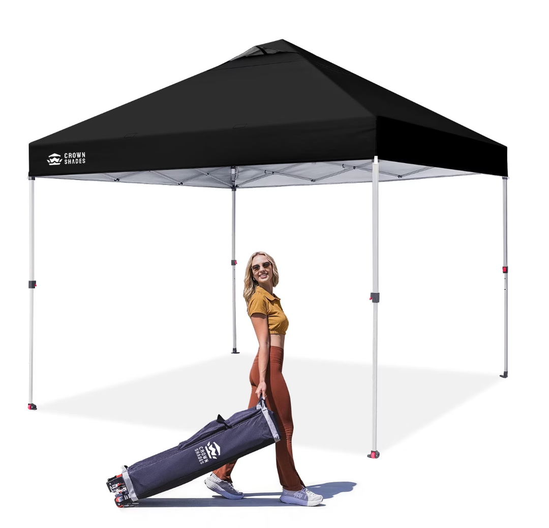 CROWN SHADES 10x10 Pop Up Canopy Tent with One Push Setup Easy Outdoor Sun Shade for Events, Parties, Camping Black