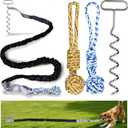 Dog Bungee Tug Toy with Steel Stake & 2 Chew Balls, 6.8ft Stretch Rope tug Toy - Tether Tug for Large/Medium/Small Dogs - Outdoor/Outside Dog Tug of War Toy (Lawn/Tree Use)