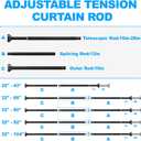 TEECK Shower Curtain Rod, 32-92 inch Adjustable Spring Tension Curtain Rod, Never Rust Anti-Slip Shower Curtain Rod for Bathroom, No Drilling, Never Collapse, Easy to Use, Black