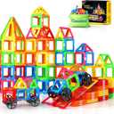 Magnetic Tiles with 2 Cars Toys for 3 4 5 6 7 8+ Year Old Boys Girls, Magnetic Blocks Building Set for Toddlers STEM Creativity Educational Toys for Kids Age 3-6